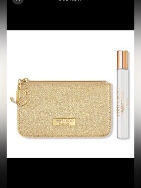 ✅Jimmy Choo Gold Glitter Pouch I Want Choo Gift Set NWT